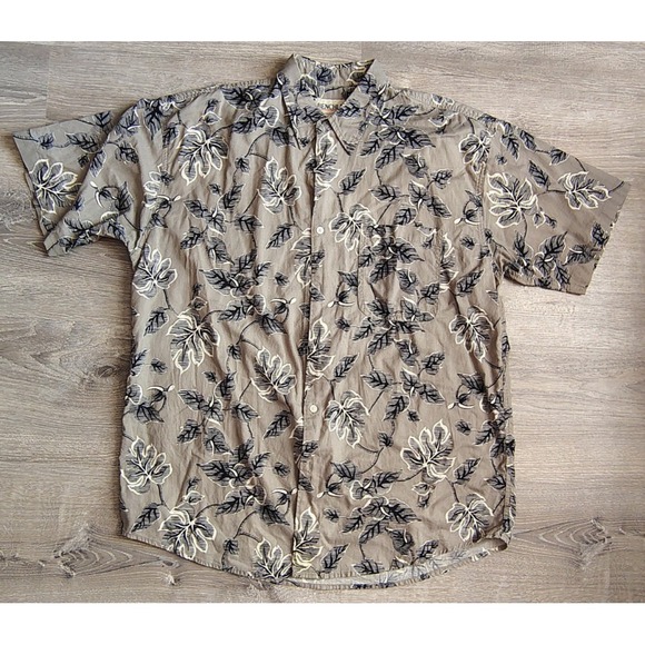 Mens Tropical Shirt BENCHLINE‎ Pocket Button Monstera Black White Gray L Cotton - Picture 1 of 10